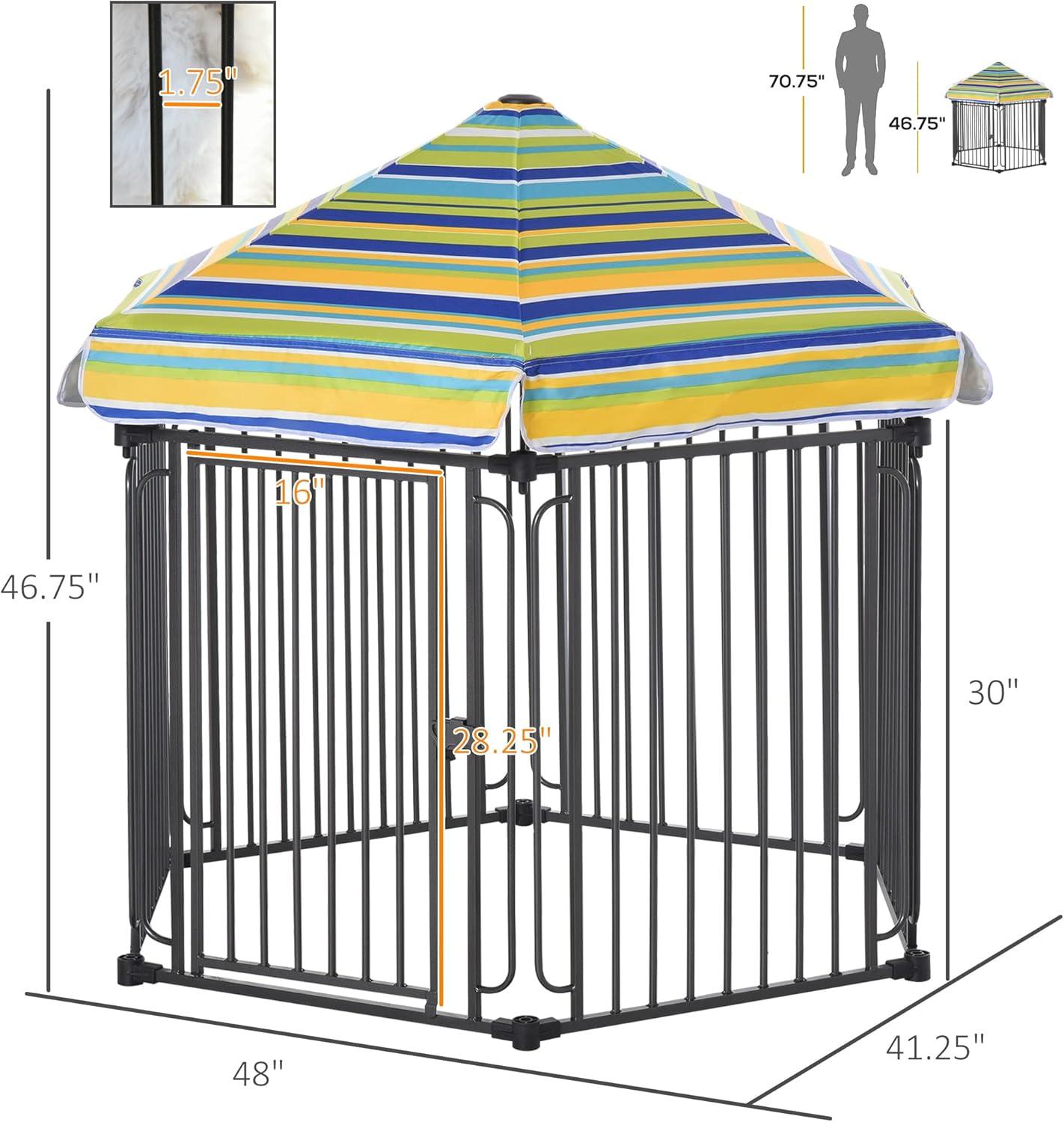 Heavy-Duty Metal Dog Playpen with Striped Roof