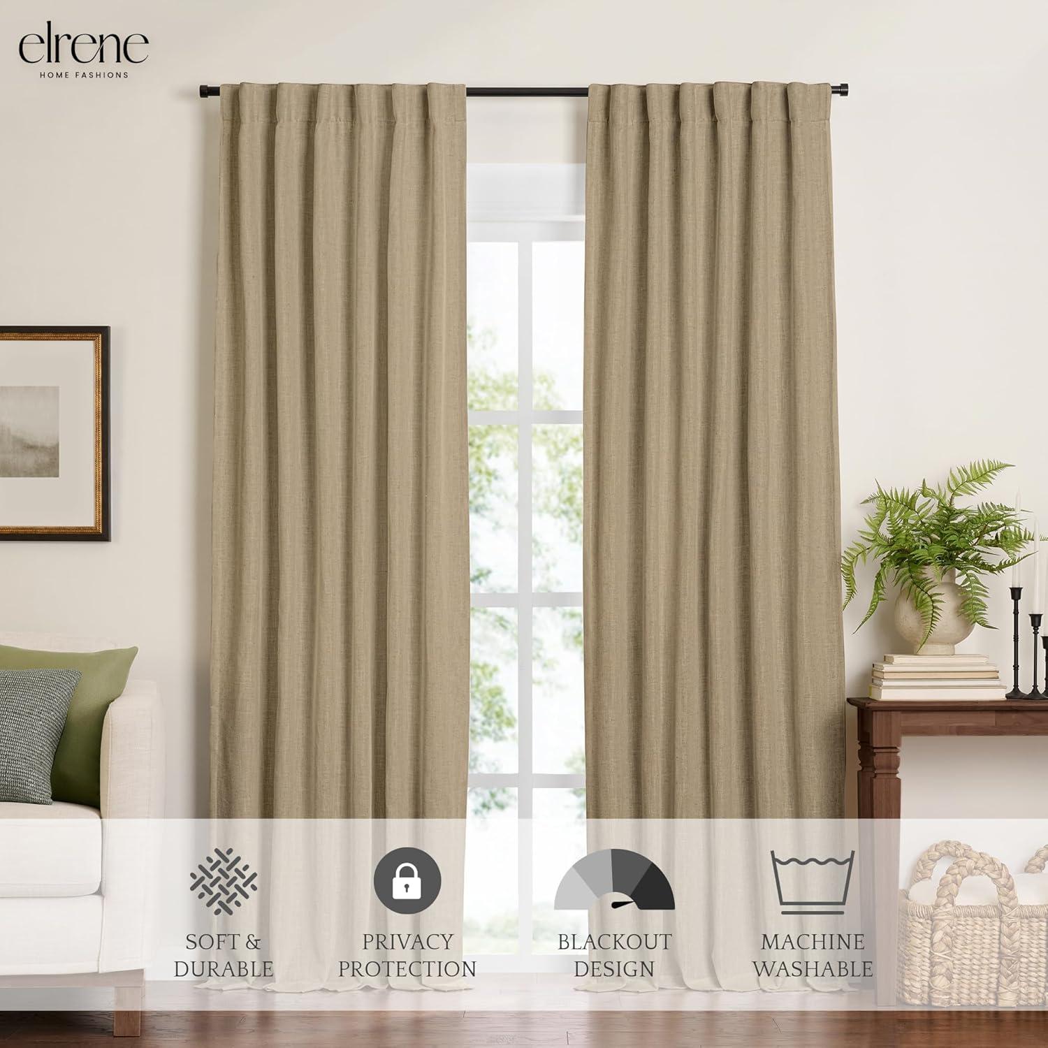 Elrene Harrow Solid Texture Room Darkening Single Window Curtain Panel - Elrene Home Fashions