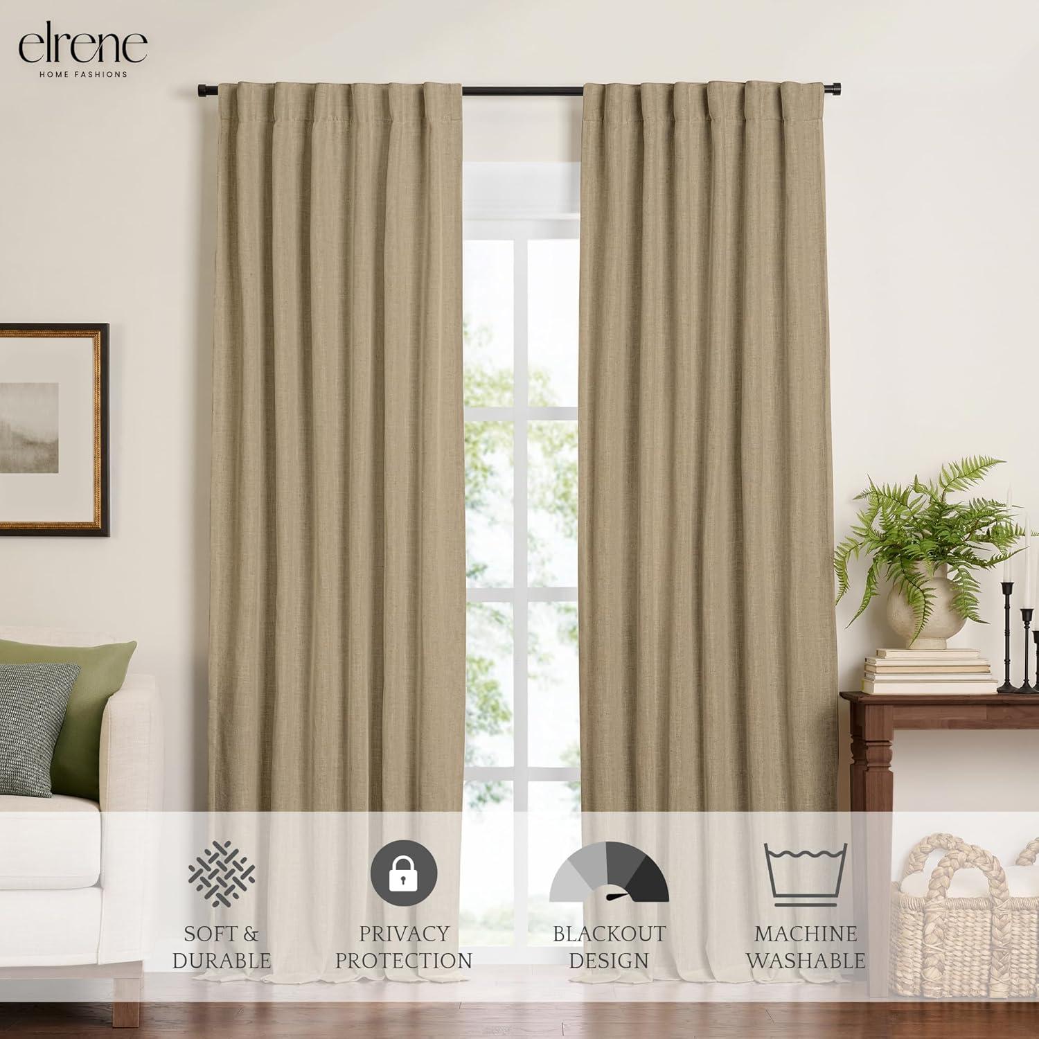 Harrow Solid Texture Room Darkening Single Window Curtain Panel - 52" x 95" - Linen - Elrene Home Fashions