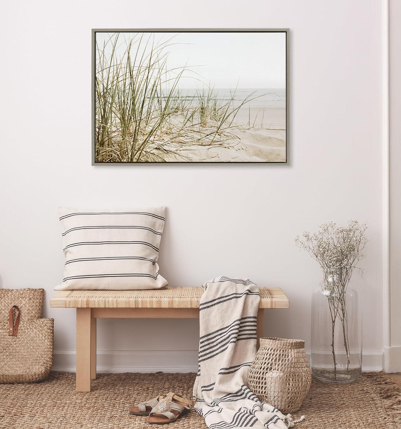 Kate & Laurel All Things Decor Sylvie Calming Beach Grass Framed Canvas by The Creative Bunch Studio