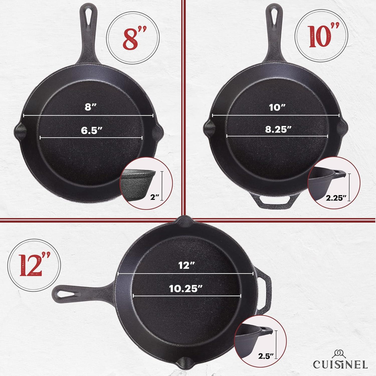 14-Piece Black Cast Iron Skillet Set with Lids and Red Silicone Handles