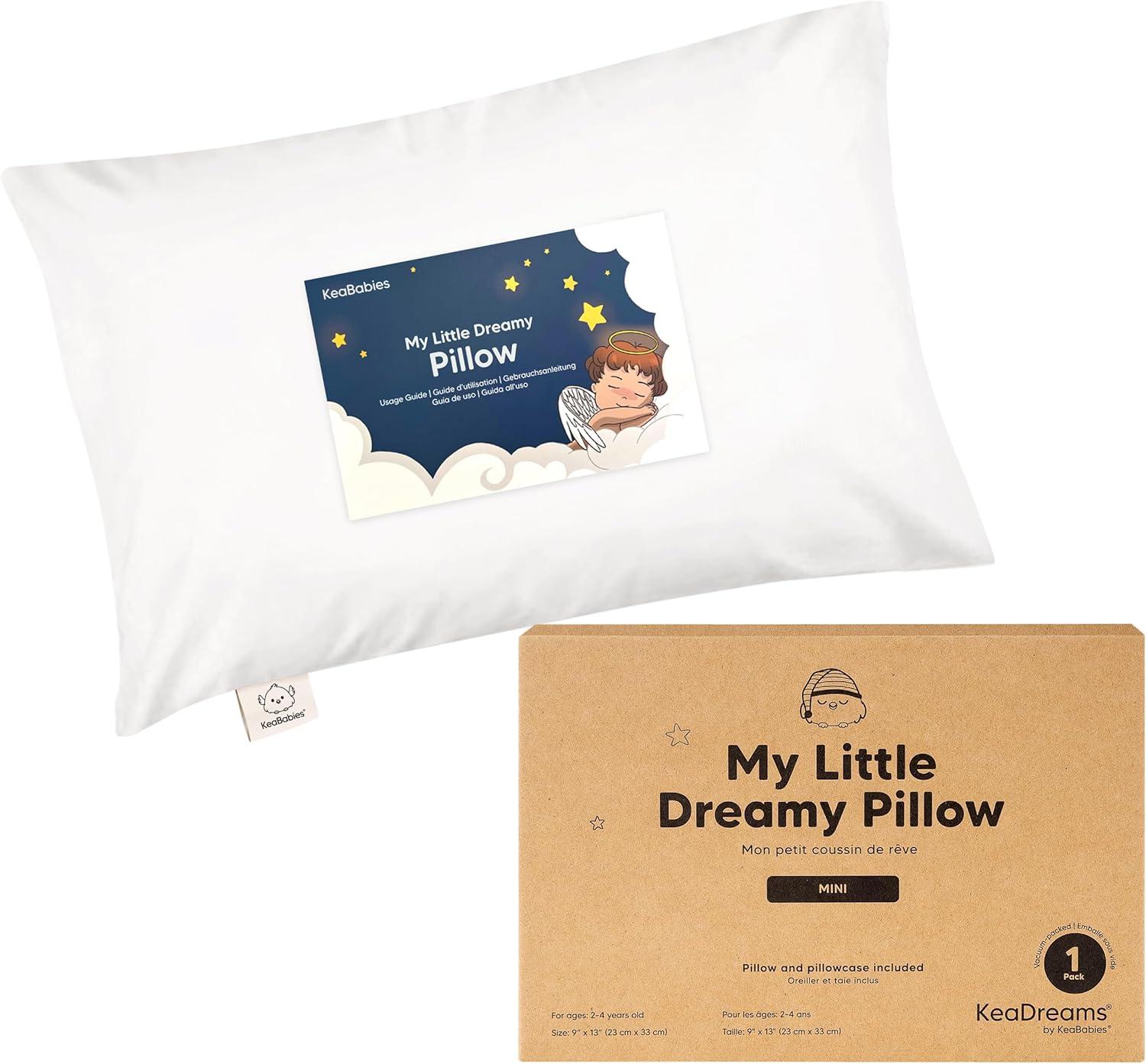 KeaBabies Mini Toddler Pillow with Pillowcase, 9x13 Small Pillow for Toddler, Soft Kids Pillow for Sleeping, Travel, Age 2-4 (Soft White)