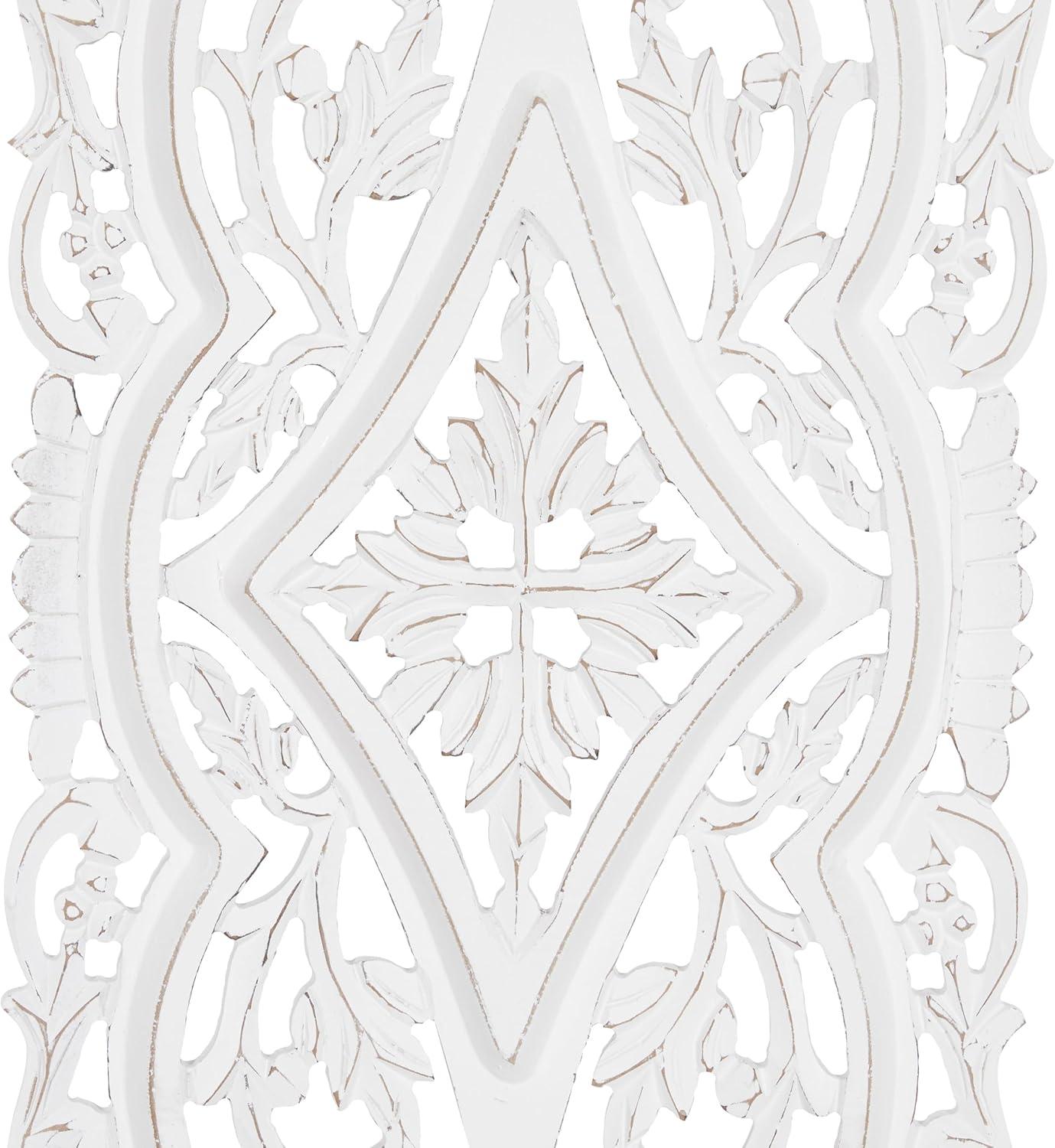 DecMode White Wood Handmade Intricately Carved Arabesque Floral Wall Decor (2 Count)