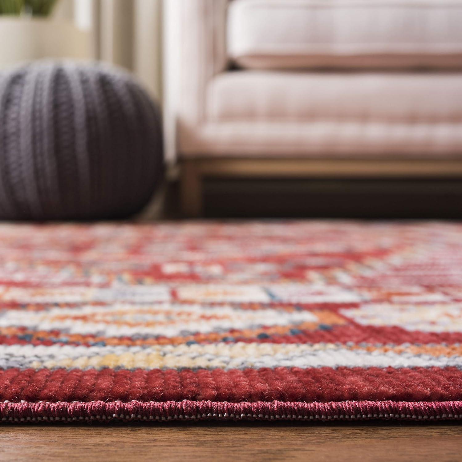 Bohemian Red & Ivory Cotton Blend Medallion Square Rug, 6'3"