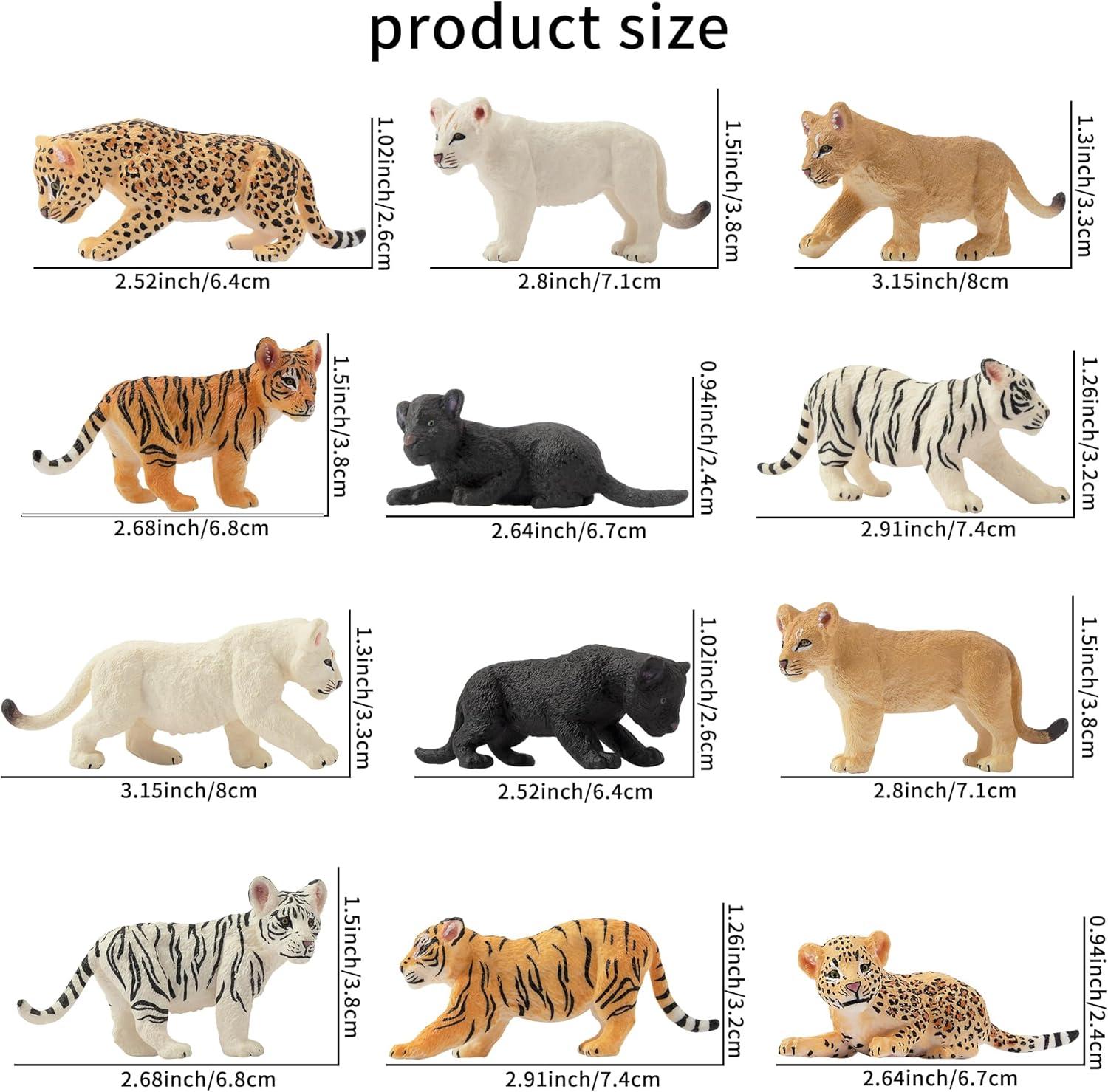 Toymany 12 Safari Animal Figurines, High Emulational Baby Plastic Zoo Animals, Lions Tigers Leopards Figure Toy Set, Easter Eggs Cake Toppers Christmas Birthday Gift for Kids Toddlers