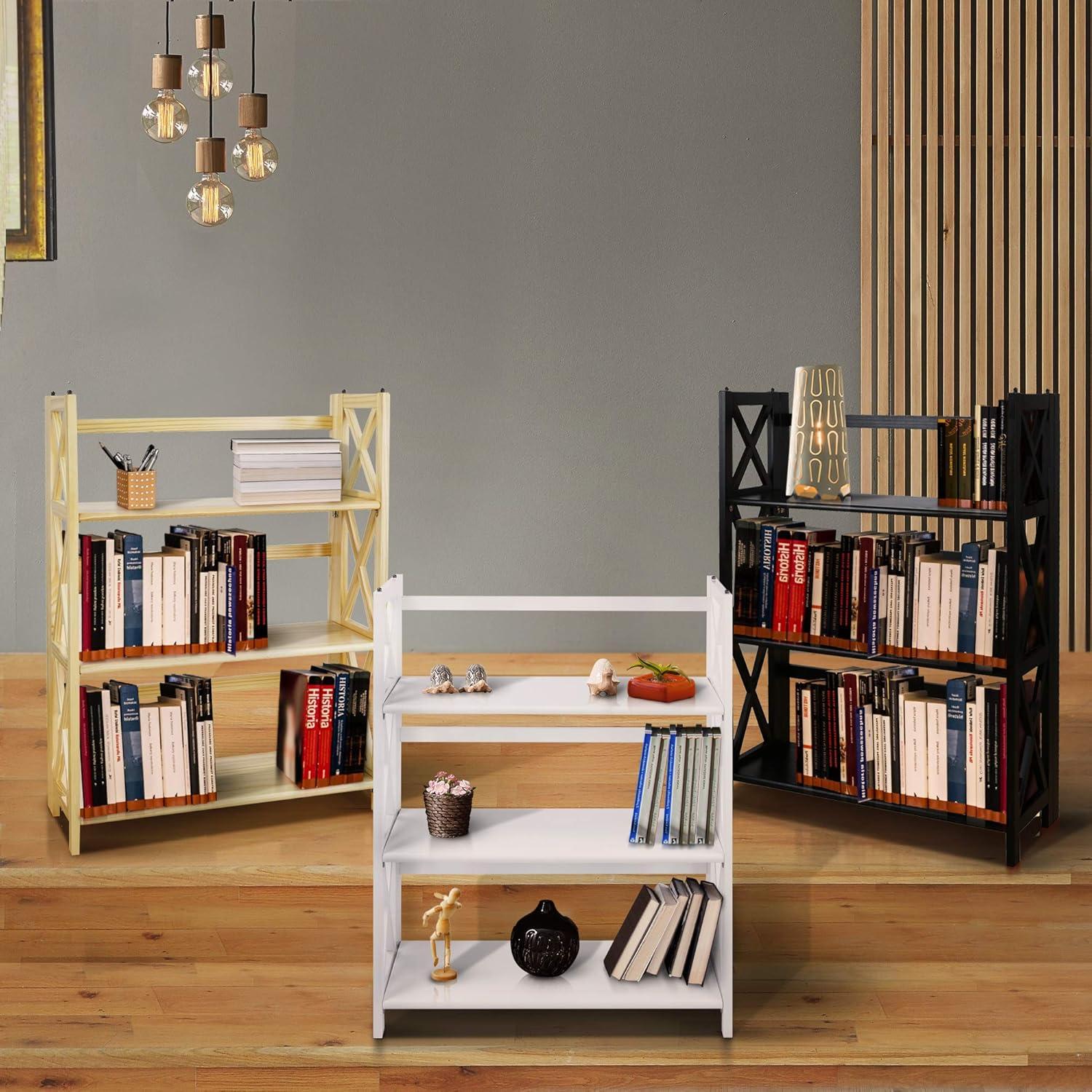 Casual Home - 38 in. Black Wood 3-shelf Etagere Bookcase with Open Back