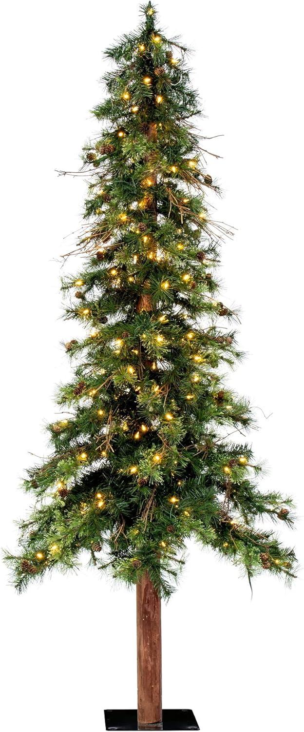 7' Green Pine Artificial Christmas Tree with Warm White LED Lights