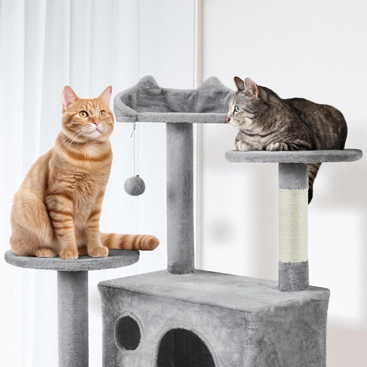 SmileMart 80″ Tall Multilevel Cat Tree with 2 Condos & 3 Scratching Posts for Kittens, Light Gray