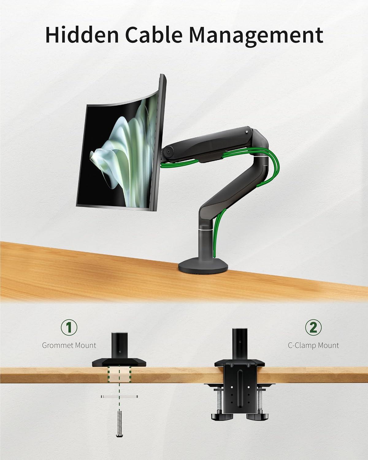 Single Monitor Mount for 17-49" Ultrawide Monitors Within 33.1 lbs - Heavy Duty Monitor Arm with VESA Mount, Single Monitor Arm Desk Mount, Adjustable Computer Monitor Stand, Black