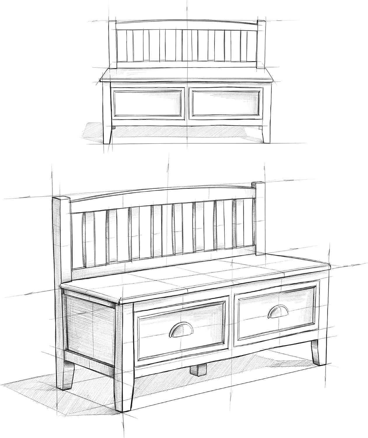 Burlington Wood 42 inch Wide Transitional Entryway Bench with Drawers in Black