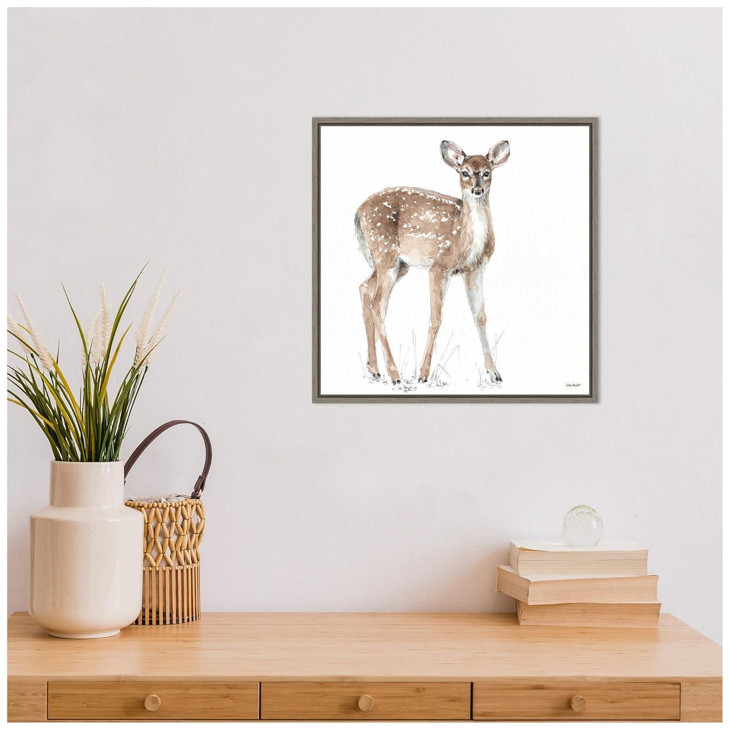 Amanti Art Forest Friends XII (Deer) by Lisa Audit Canvas Wall Art Print Framed 16-in. x 16-in. in Gray