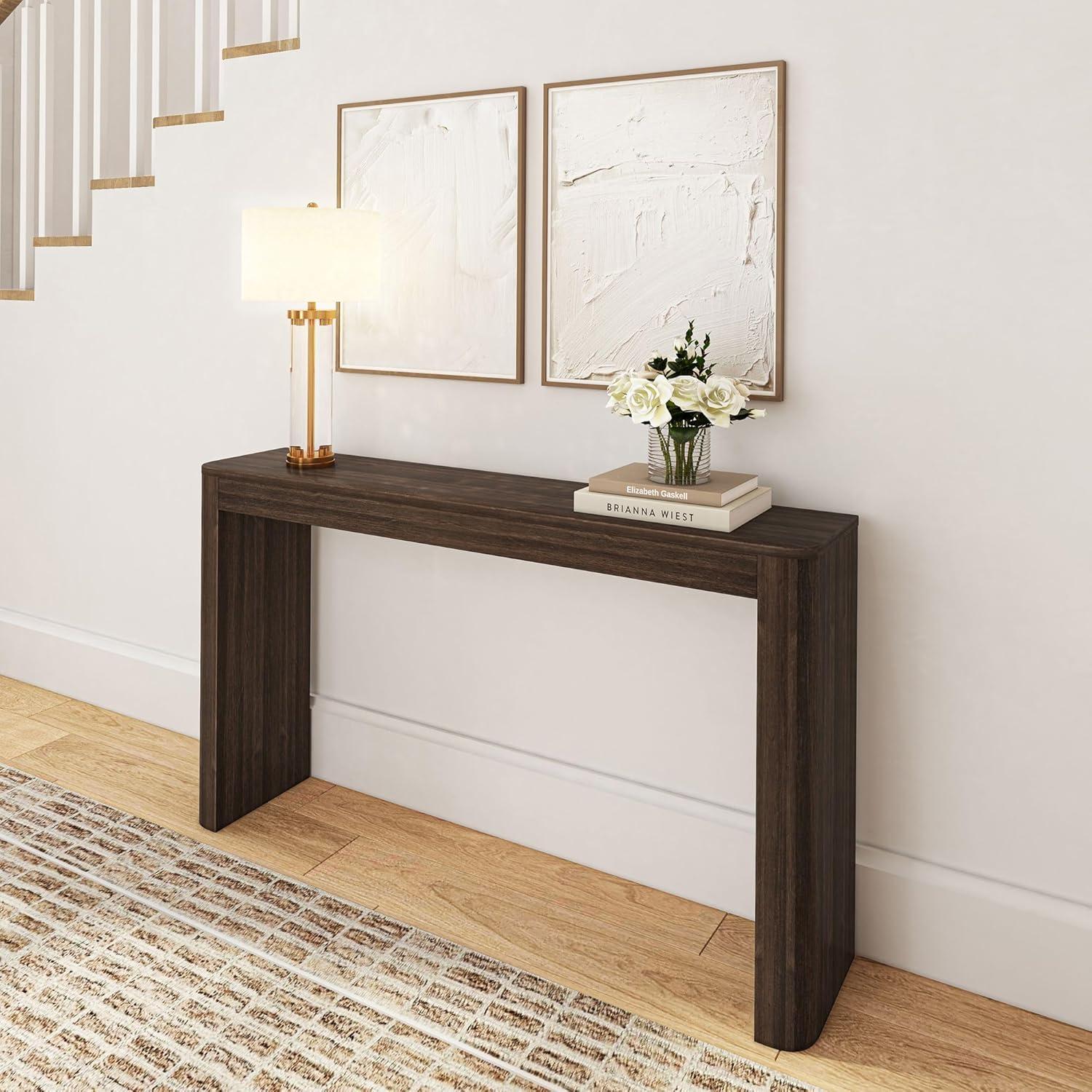 Plank+Beam 46" Solid Wood Console Table, Conture Rounded Edge Sofa Table, Narrow Entryway Table, Console Tables for Entryway, Walnut
