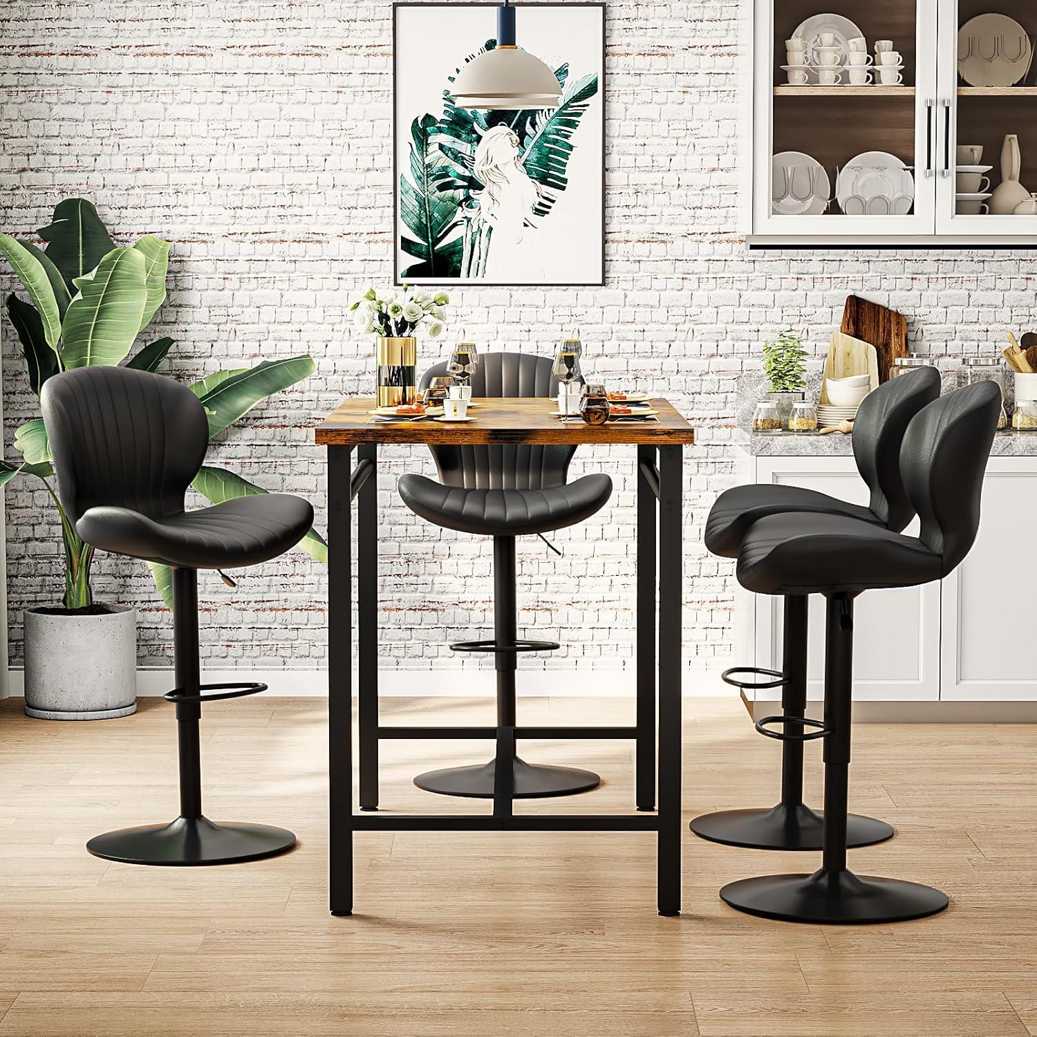 Waleaf Modern Adjustable Bar Stools Set of 2, Faux Leather Upholstered Swivel Counter Stools, Counter Height Bar Stools with Large Base