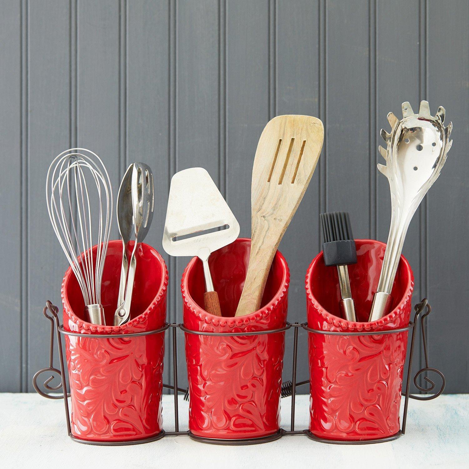 Kitchen Utensil Holder Set - Red