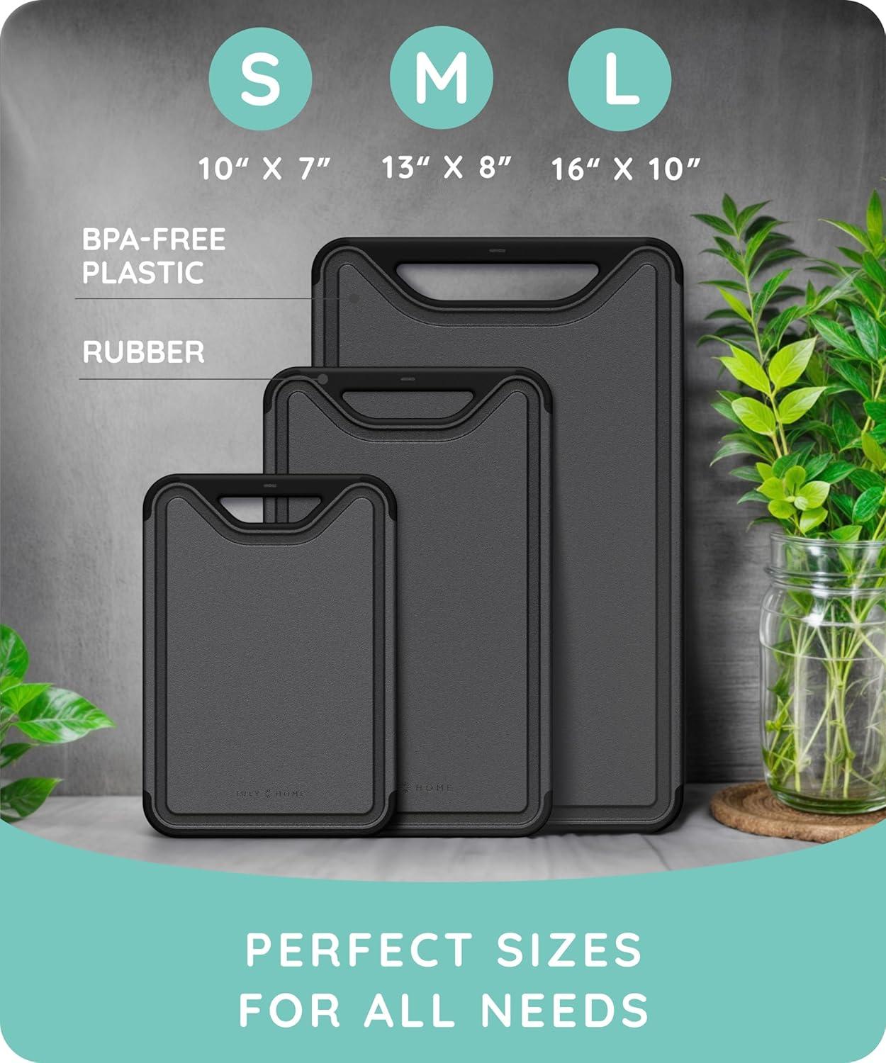 Black and Gray Plastic Cutting Board Set with Juice Grooves