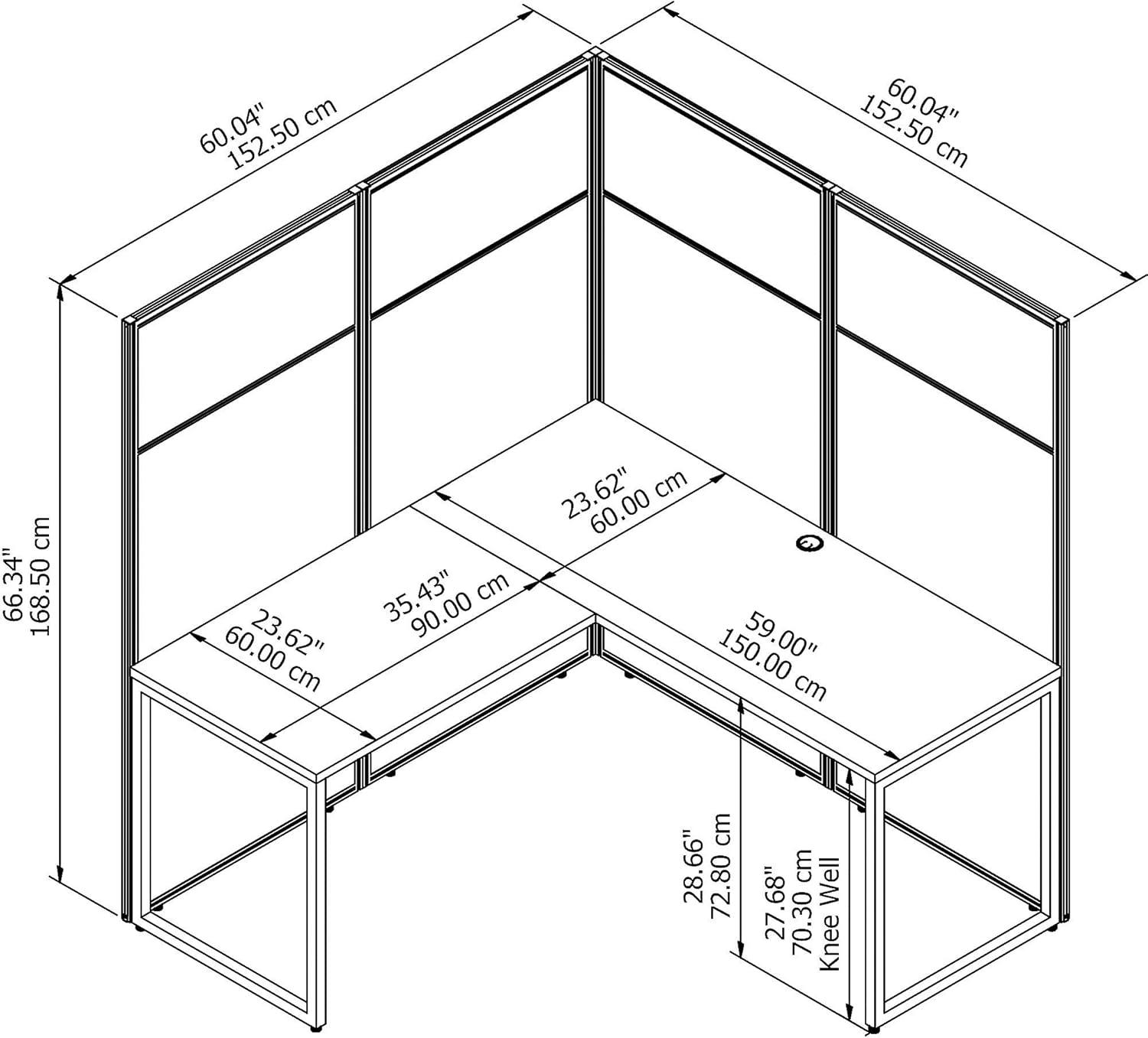 Bush Business Furniture Easy Office L-Shaped 1 Person Cubicle with Cable Management
