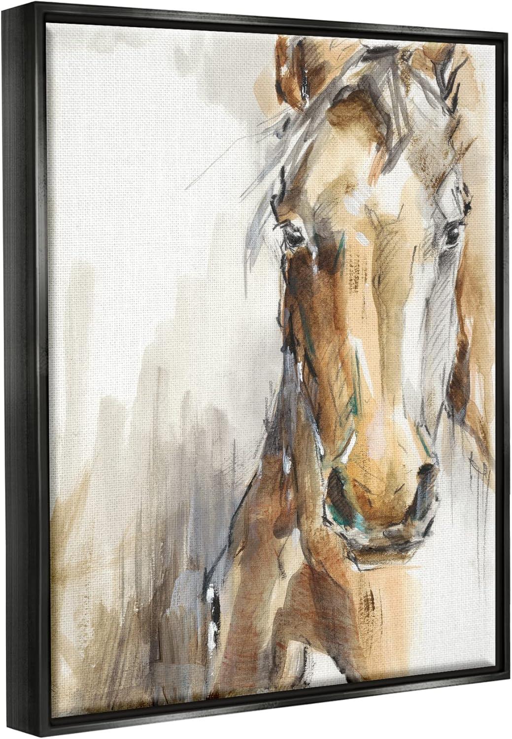 Ethan Harper Horse Portrait Watercolor Canvas with Black Frame