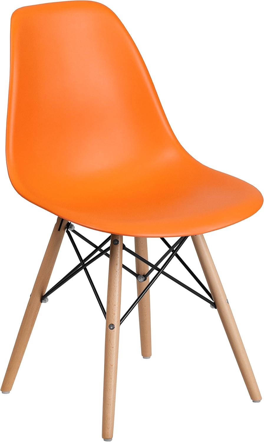 Mid-Century Modern Orange Plastic Side Chair with Wooden Legs