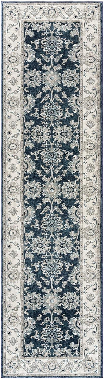 Majestic Moena Navy Blue Traditional Floral Oriental Border Area Rug