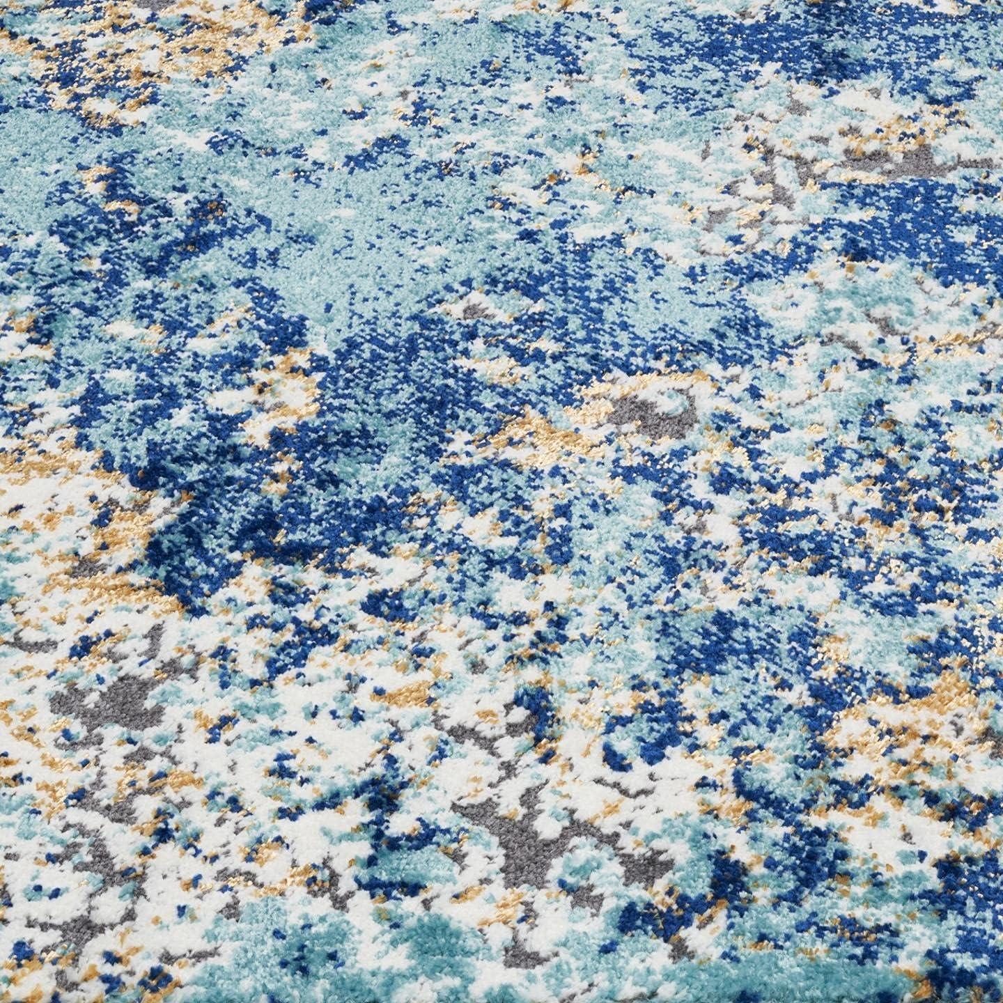 Abstract Splatter Blue and Gold 8' x 10' Synthetic Area Rug