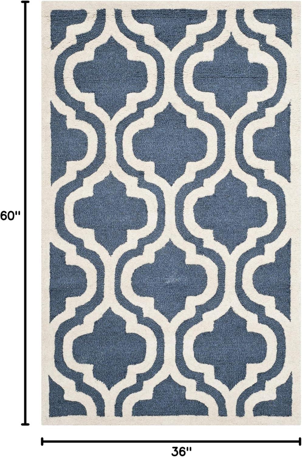 SAFAVIEH Cambridge Kirsten Geometric Wool Area Rug, Navy/Ivory, 3' x 5'