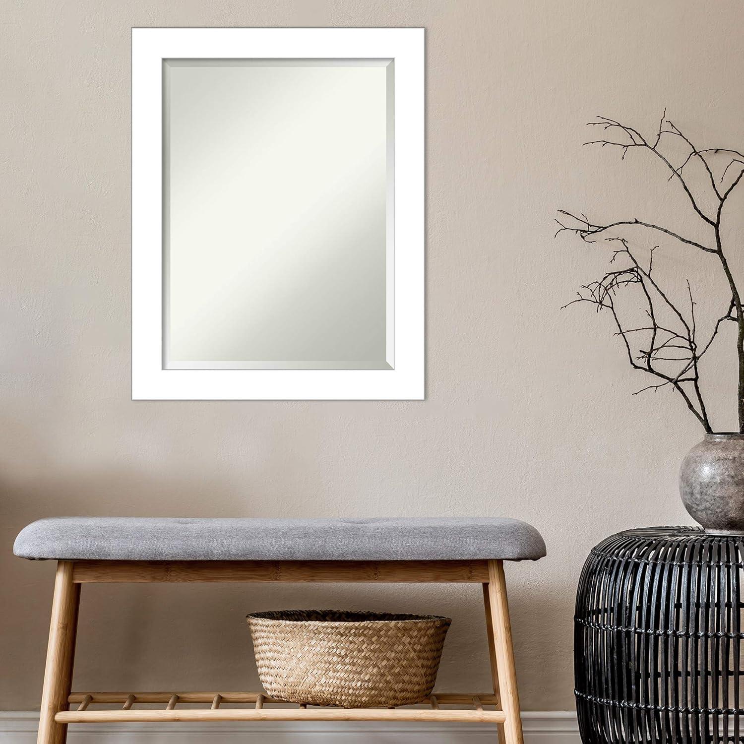22" x 28" Wedge Framed Bathroom Vanity Wall Mirror White - Amanti Art: Modern, Satin Finish, No Assembly Required