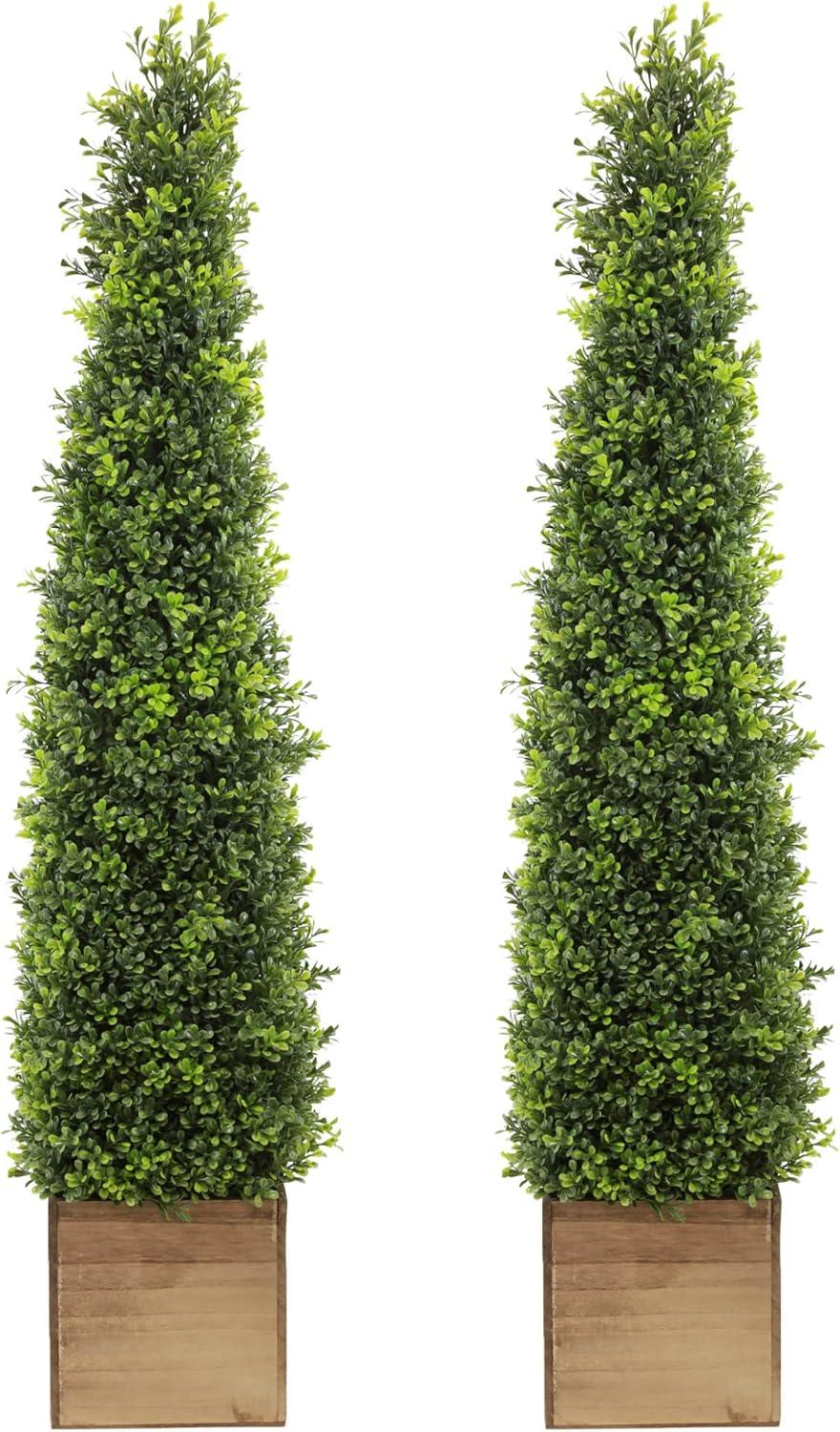 4ft Green Plastic Boxwood Topiary Trees in Black Pots