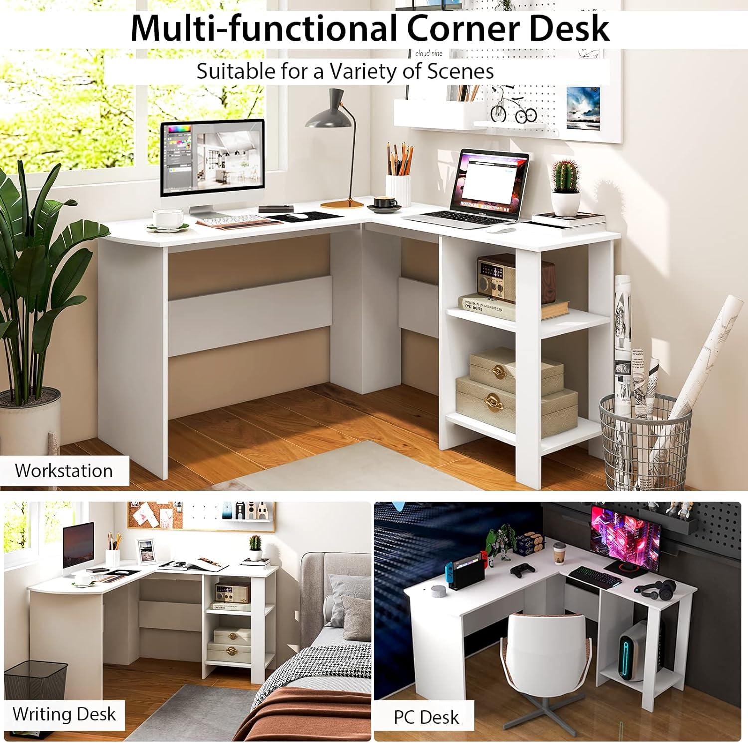 Costway L-shaped Corner Computer Desk Home Office Writing Workstation with Storage Shelves