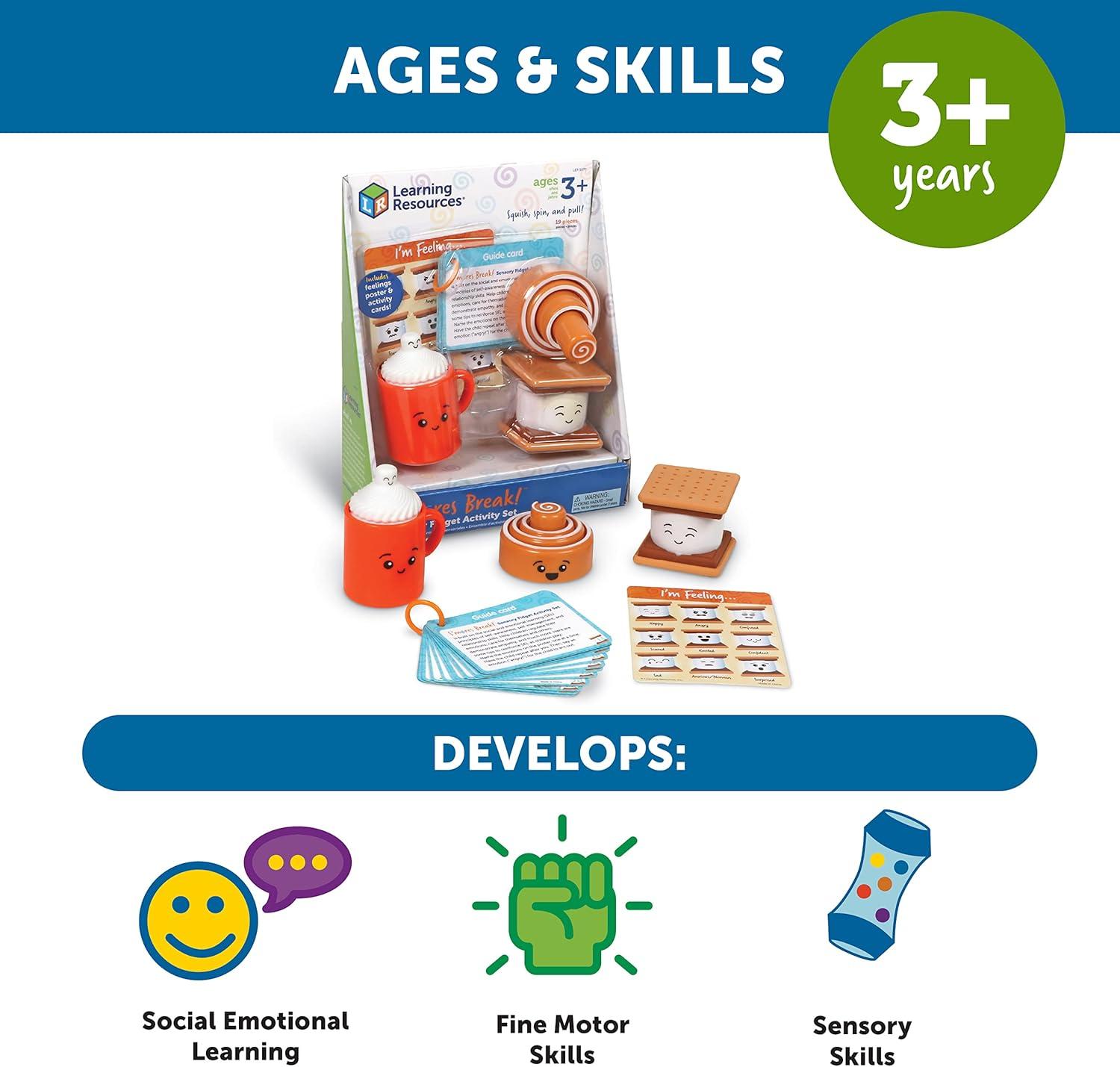 Learning Resources S’mores Break!™ Sensory Fidget Activity Set, 19 Pieces Ages 3+, Sensory Fidget Toys, Social Emotional Learning, Fidget toys, calming toys,SEL skills