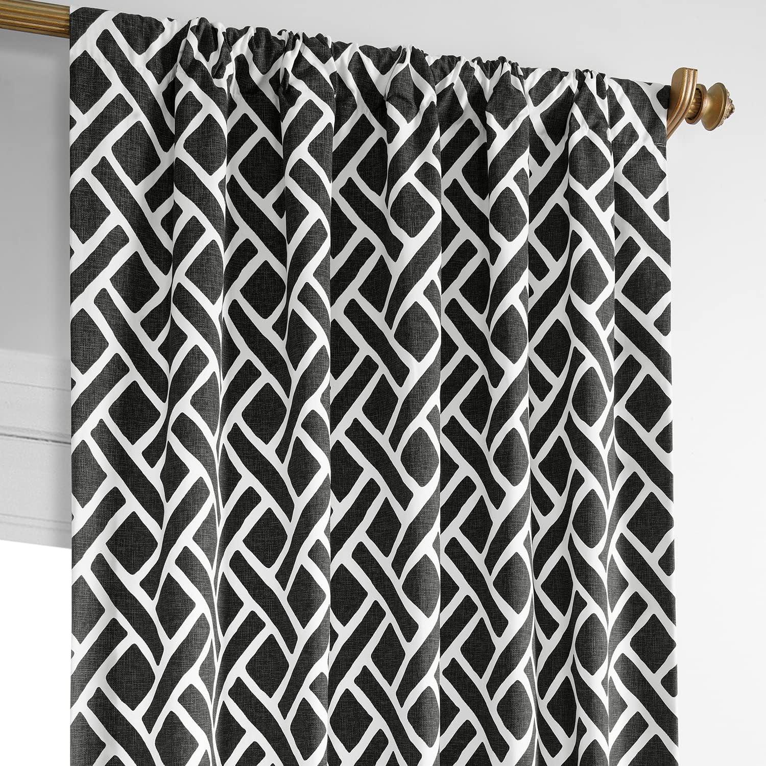 Black Geometric Cotton Room Darkening Curtains 50" x 84"