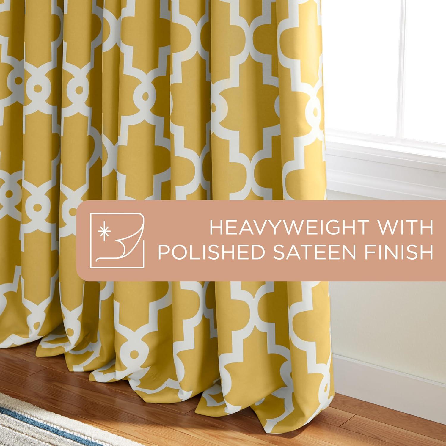 Exclusive Home Ironwork Sateen Woven Room Darkening Blackout Grommet Top Curtain Panel Pair, 52"x84", Sundress Yellow