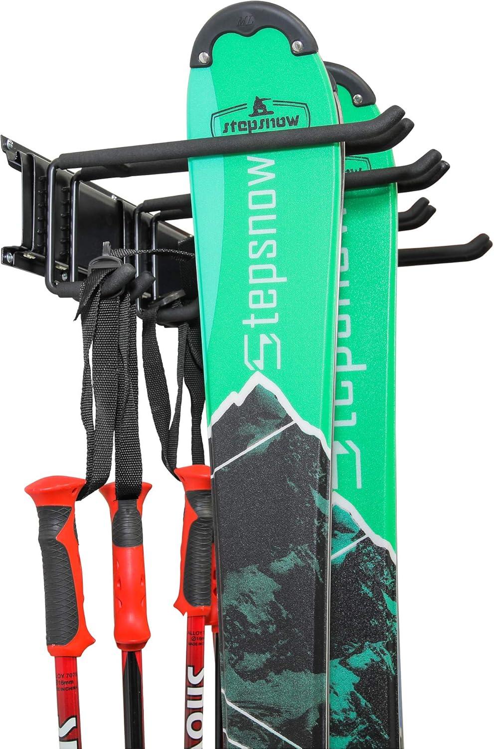 RaxGo Ski Rack, Ski Wall Mount Holds 4 Pairs of Skis & Skiing Poles or Snowboard, for Home & Garage
