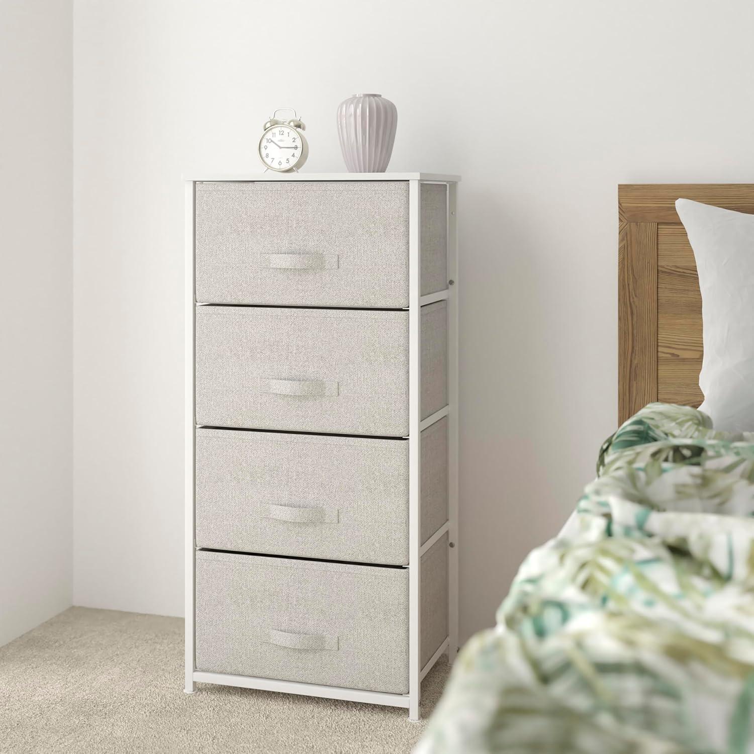 Malone 4 Drawer Vertical Storage Dresser with Wood Top & Fabric Pull Drawers