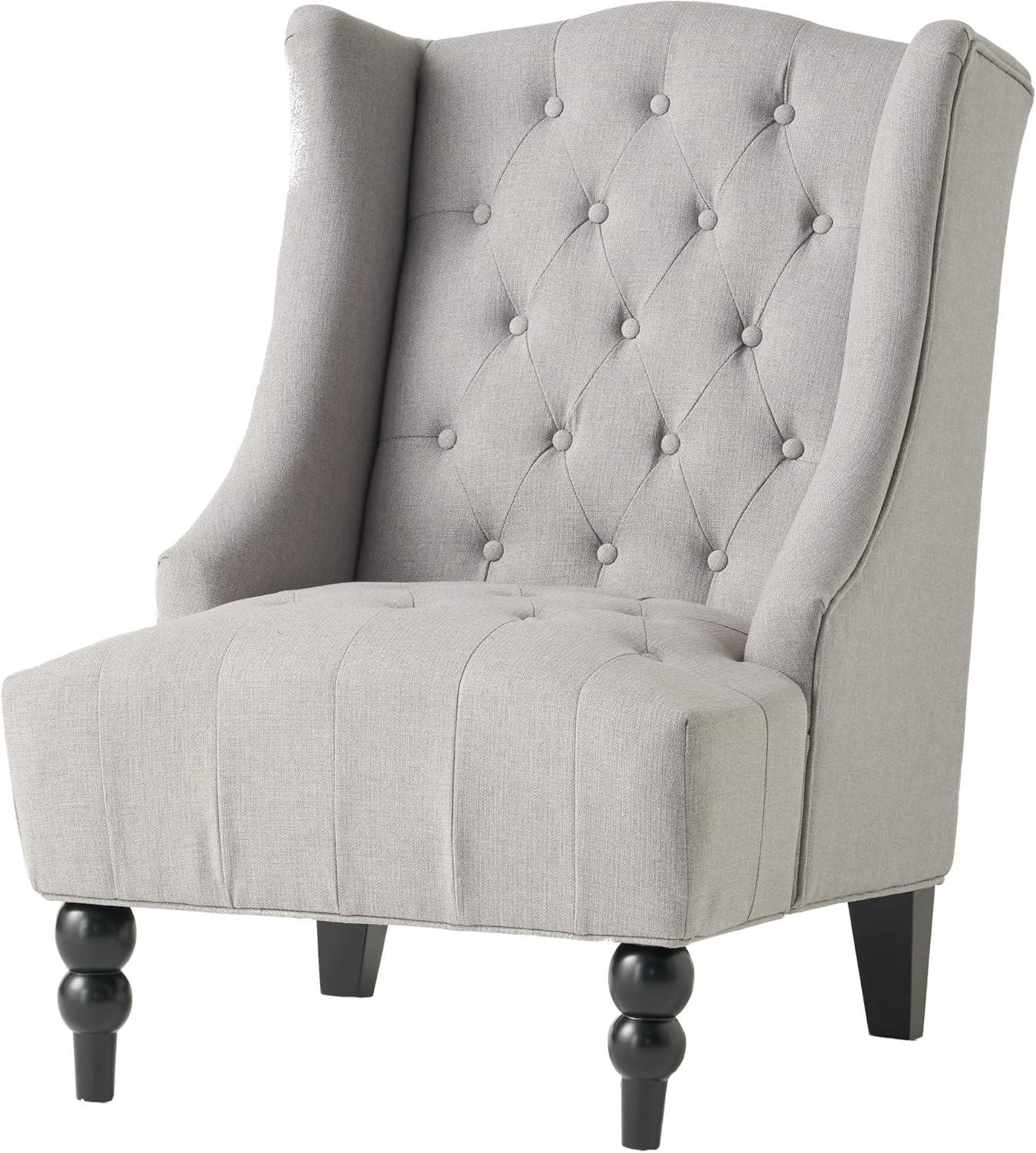 GDF Studio Alonso Contemporary Upholstered Wingback Club Chair, Light Gray and Matte Black