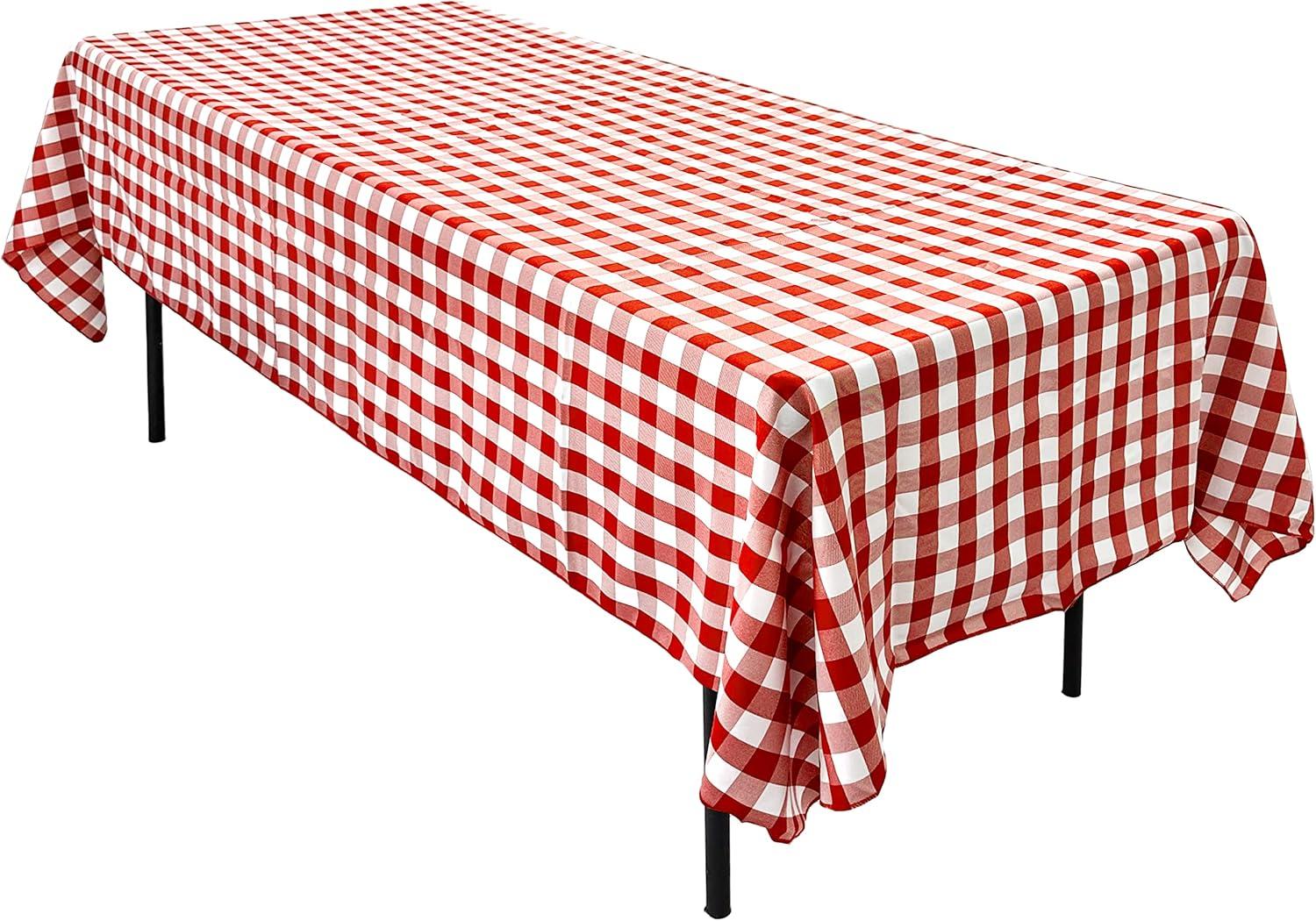 Red and White Checker Rectangular Polyester Tablecloth 60" x 126"