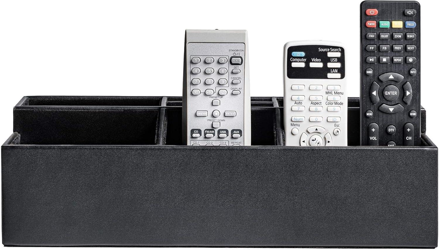 Black Leatherette Remote Control and Stationery Organizer
