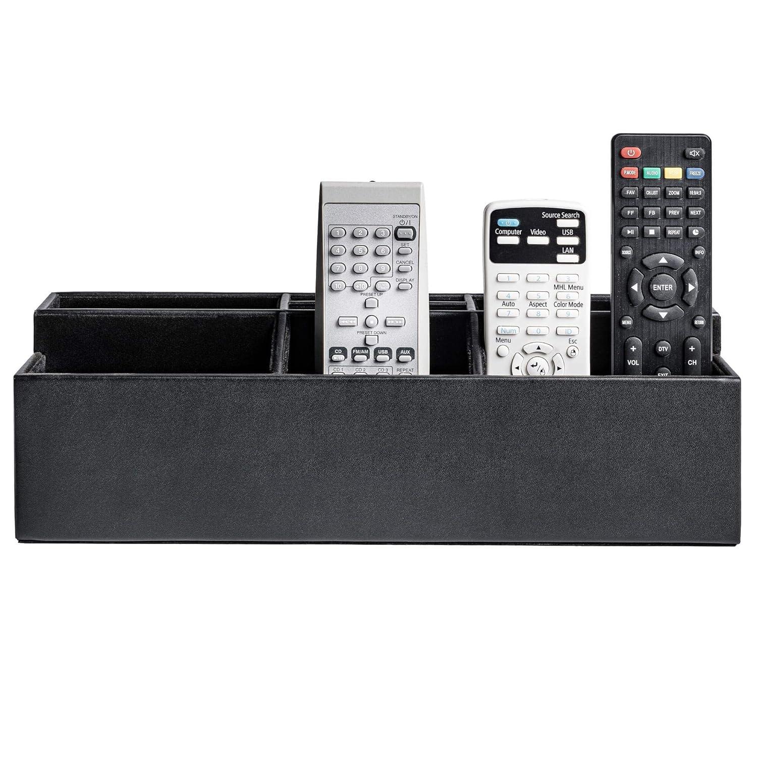 Black Leatherette Remote Control and Stationery Organizer