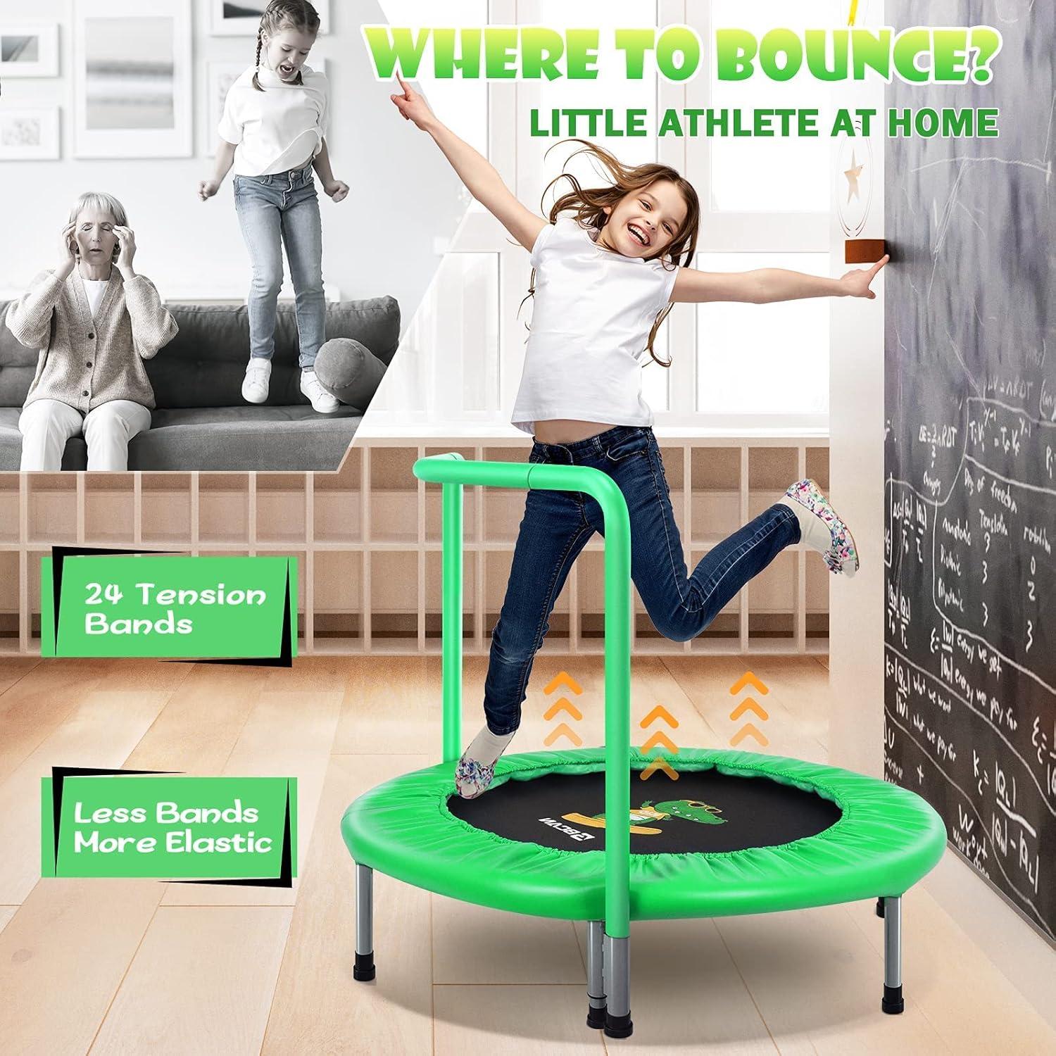 Green Round Kids' Trampoline with Handle, 36 Inches