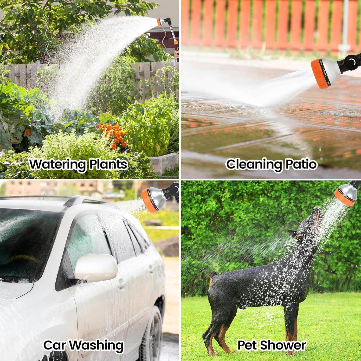 Watering Wand for Garden Hose, 17.5 Inch, 8 Spray Patterns, Garden Hose Nozzle with Thumb Flow Control, Adjustable Water Sprayer with Pivoting Head, Ideal for Hanging Baskets and Shrubs