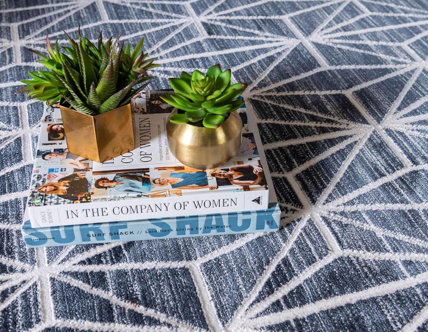Jill Zarin Uptown Collection Area Rug - Fifth Avenue (8'  x 10' Rectangle Navy Blue/Ivory)