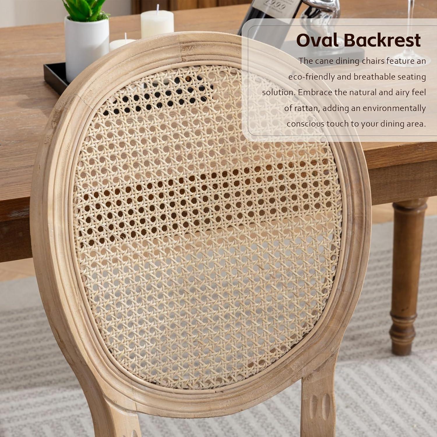 One Allium Way® French Style Rattan Back Solid Wood Upholstered Dining Chairs(Set of 6)
