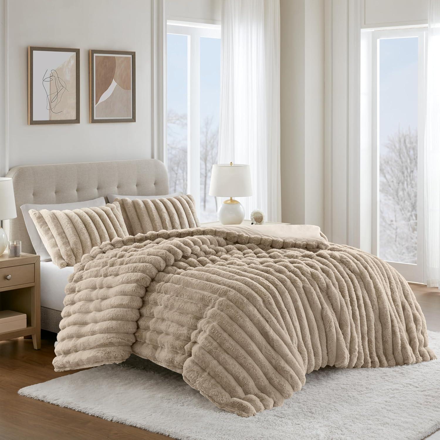 Madison Park Jasmine 3 Piece Ultrasoft Faux Fur Ribbed Comforter Set & Reviews | Wayfair