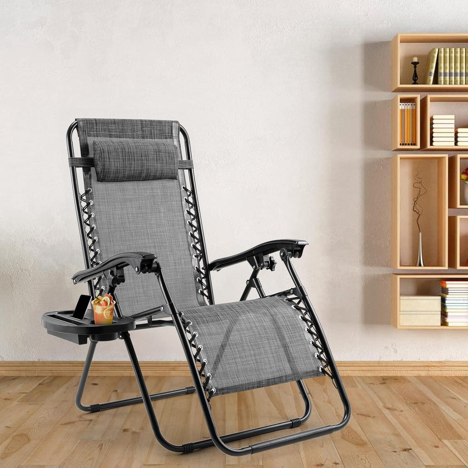 Arlmont & Co. Zero Gravity Chair Set of 2, Outdoor Folding Lounge W/Detachable Headrest & Holder Tray, Adjustable Textilene Lawn Reclining, No Assembly Required, for Patio, Backyard, Garden, Poolside,