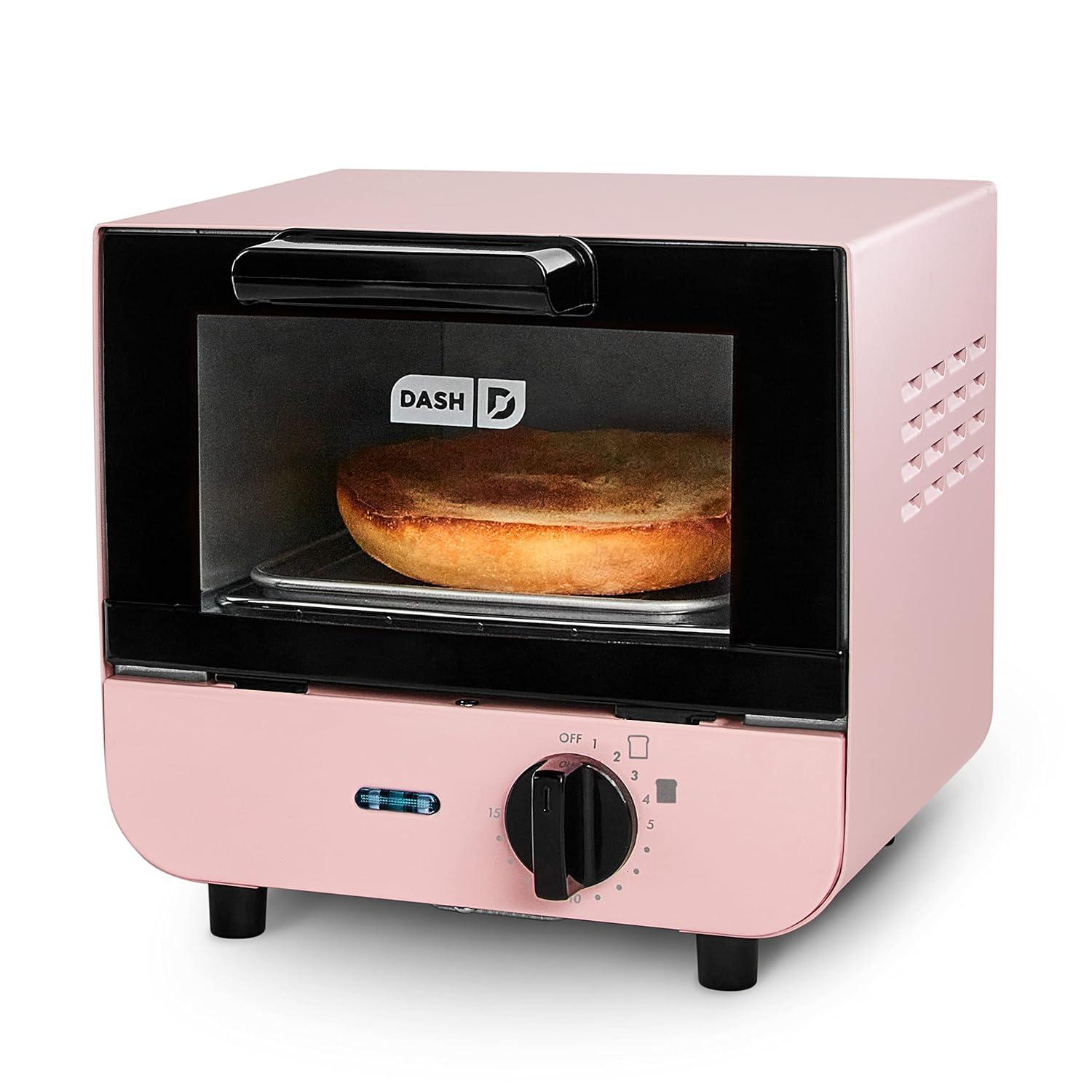 Pink Compact Mini Oven with Automatic Shutoff