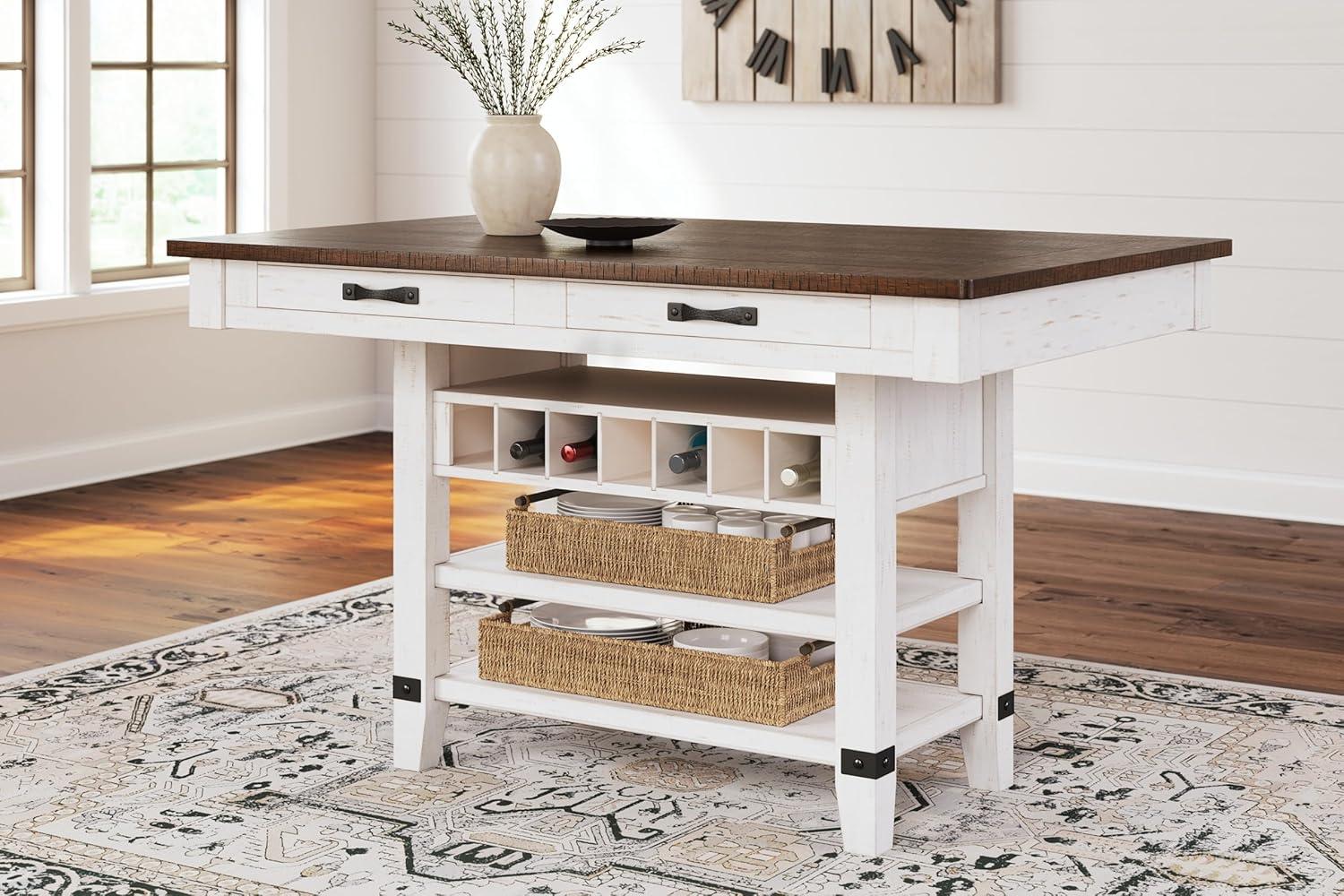 Reclaimed Pine and White Rectangular Counter Height Dining Table