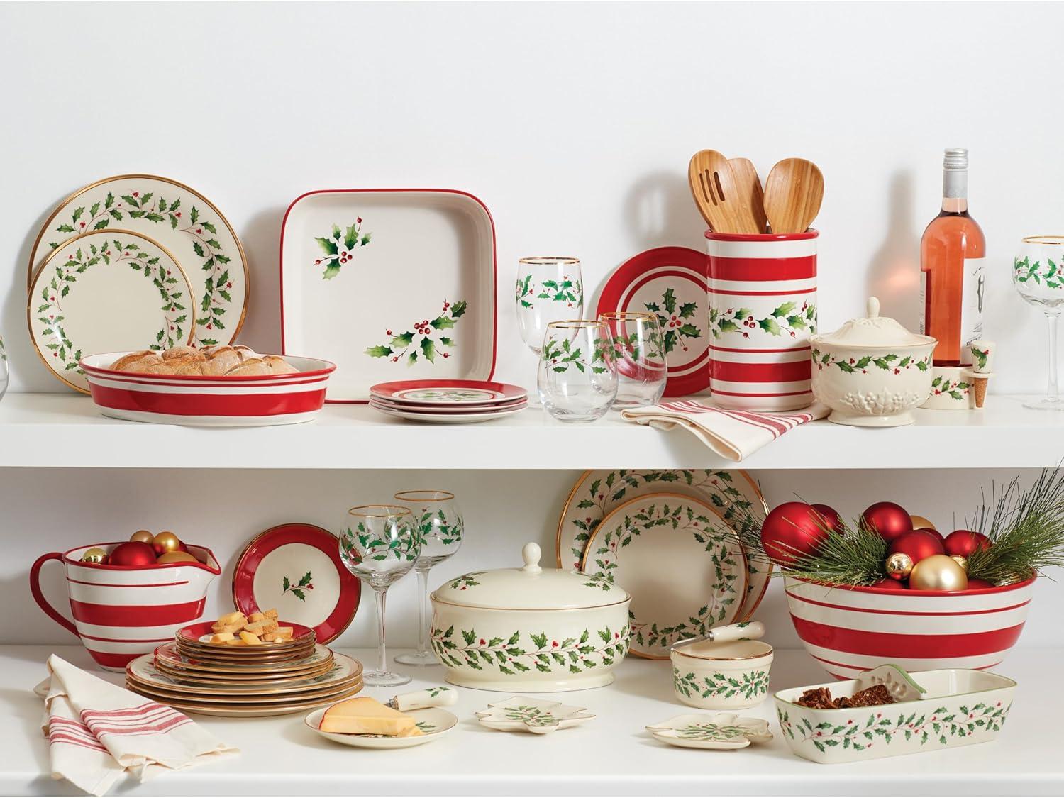 Lenox Holiday 12-Piece Holly & Berry Plate & Mug Set, Porcelain, Service for 4