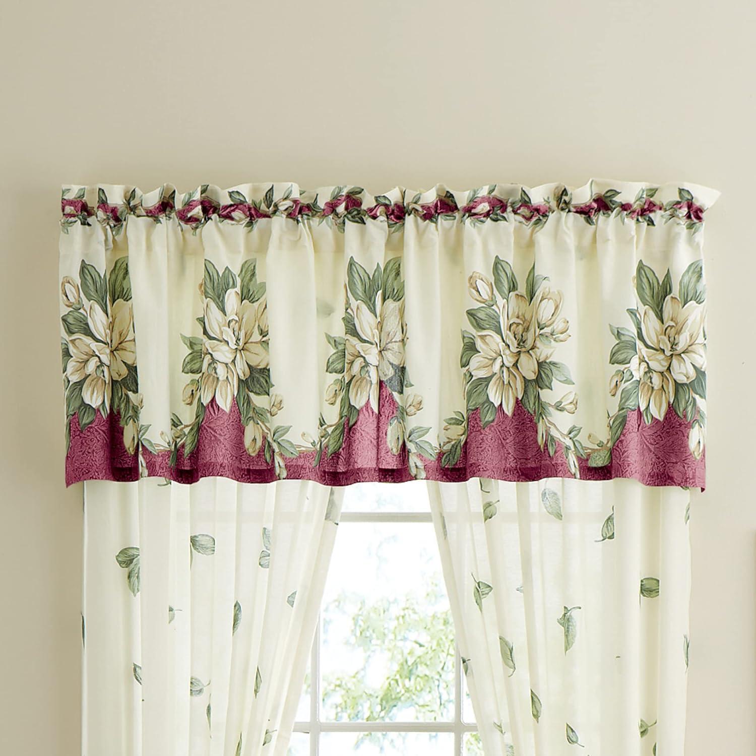 Collections Etc Floral Magnolia Garden Curtain Collection Valance Sage