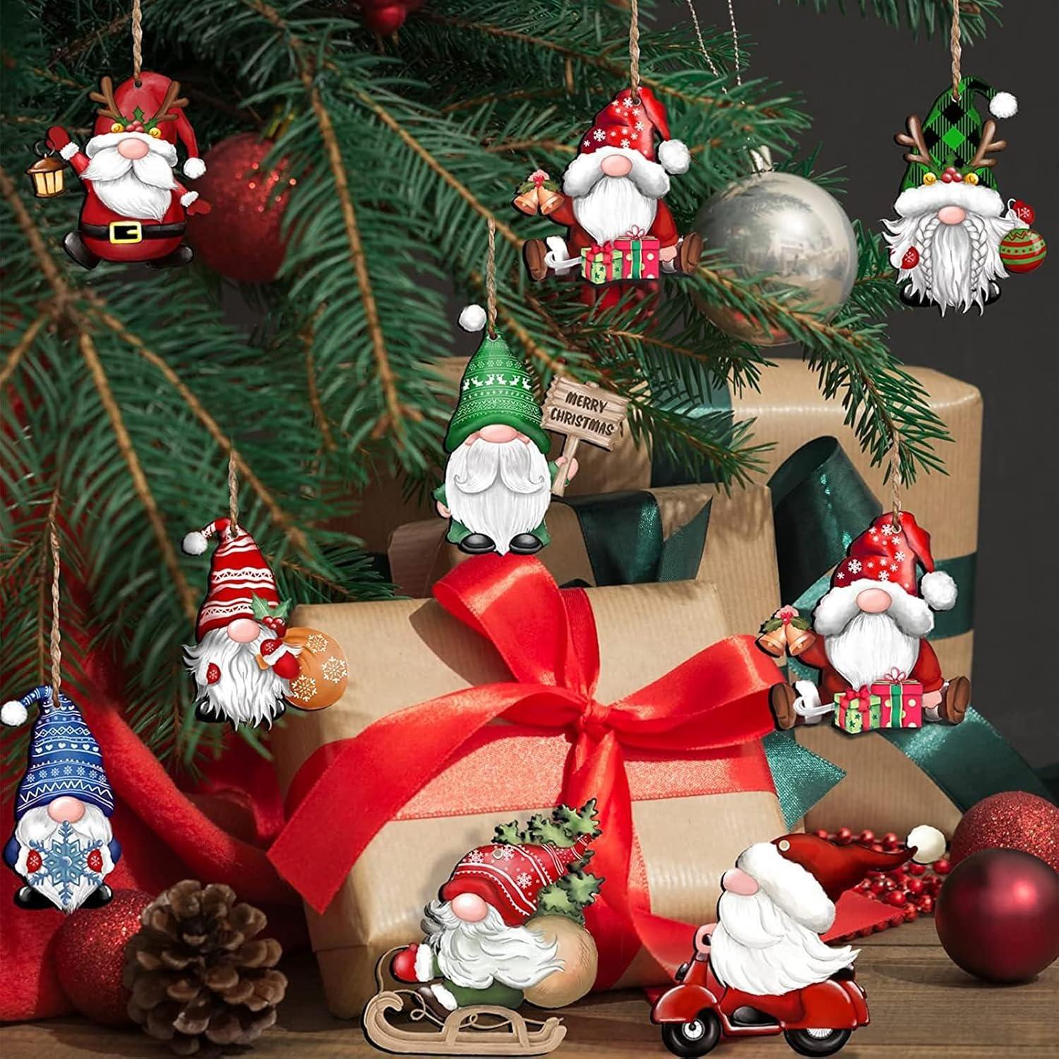 24pcs Gnome Christmas Ornaments Set - Festive Decorations with Wooden Gnomes for Tree Adornments & Ultimate Holiday Celebration Accessories