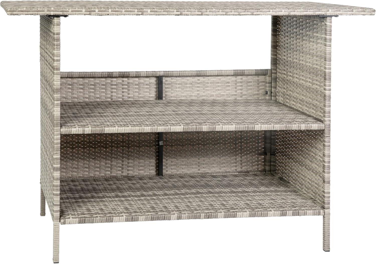 Flash Furniture Marco Indoor/Outdoor Patio Wicker Rattan Bar Counter Table with 2 Shelves, Gray