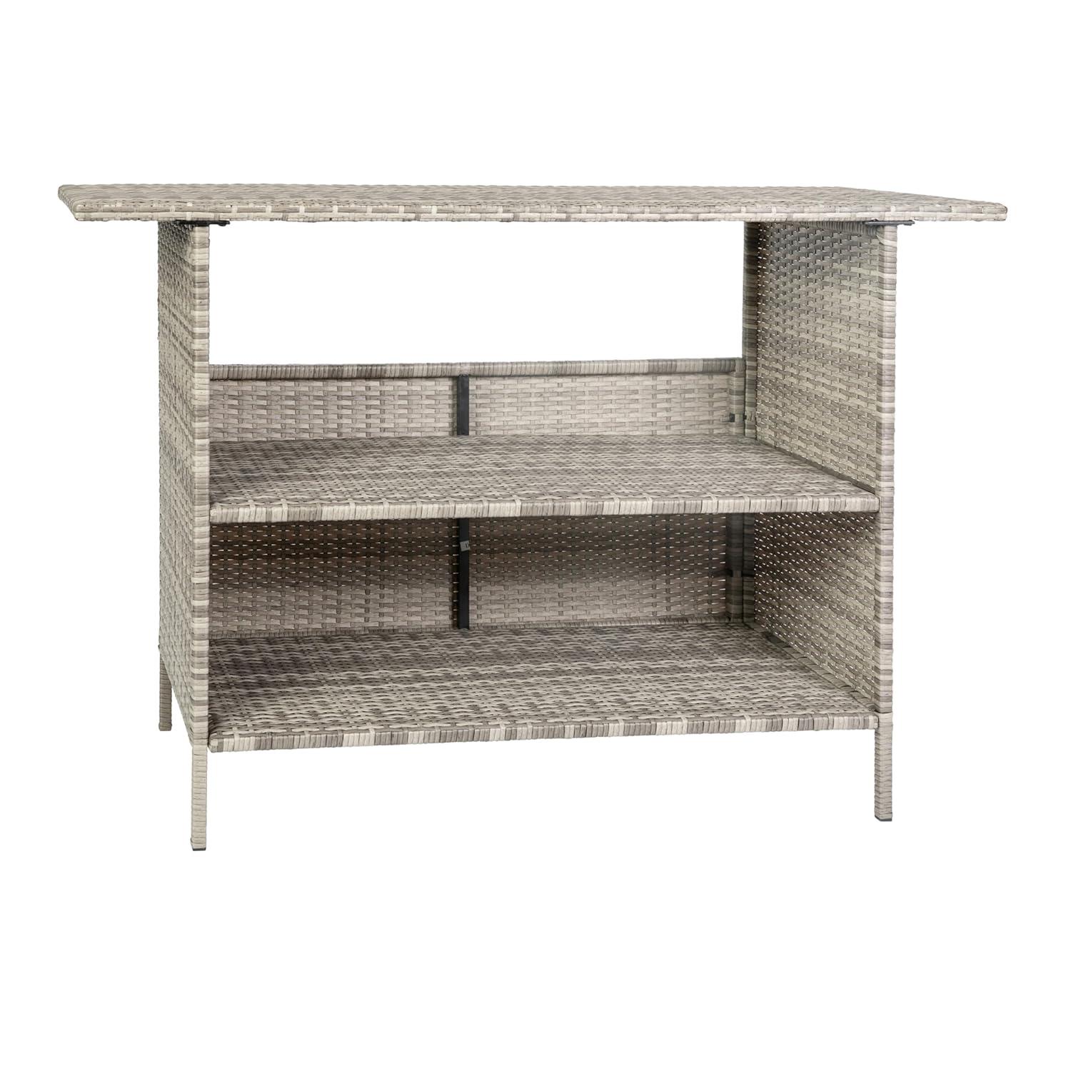 Flash Furniture Marco Indoor/Outdoor Patio Wicker Rattan Bar Counter Table with 2 Shelves, Gray